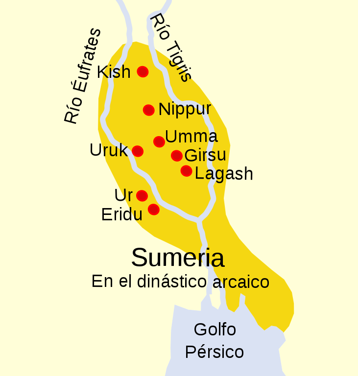 Principales ciudades de Sumeria durante el periodo dinástico arcaico