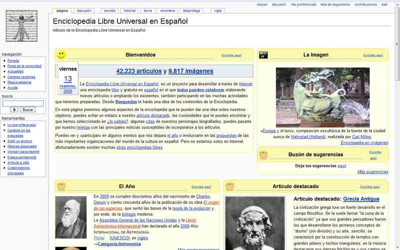 Pantalla principal de la enciclopedia libre en español 