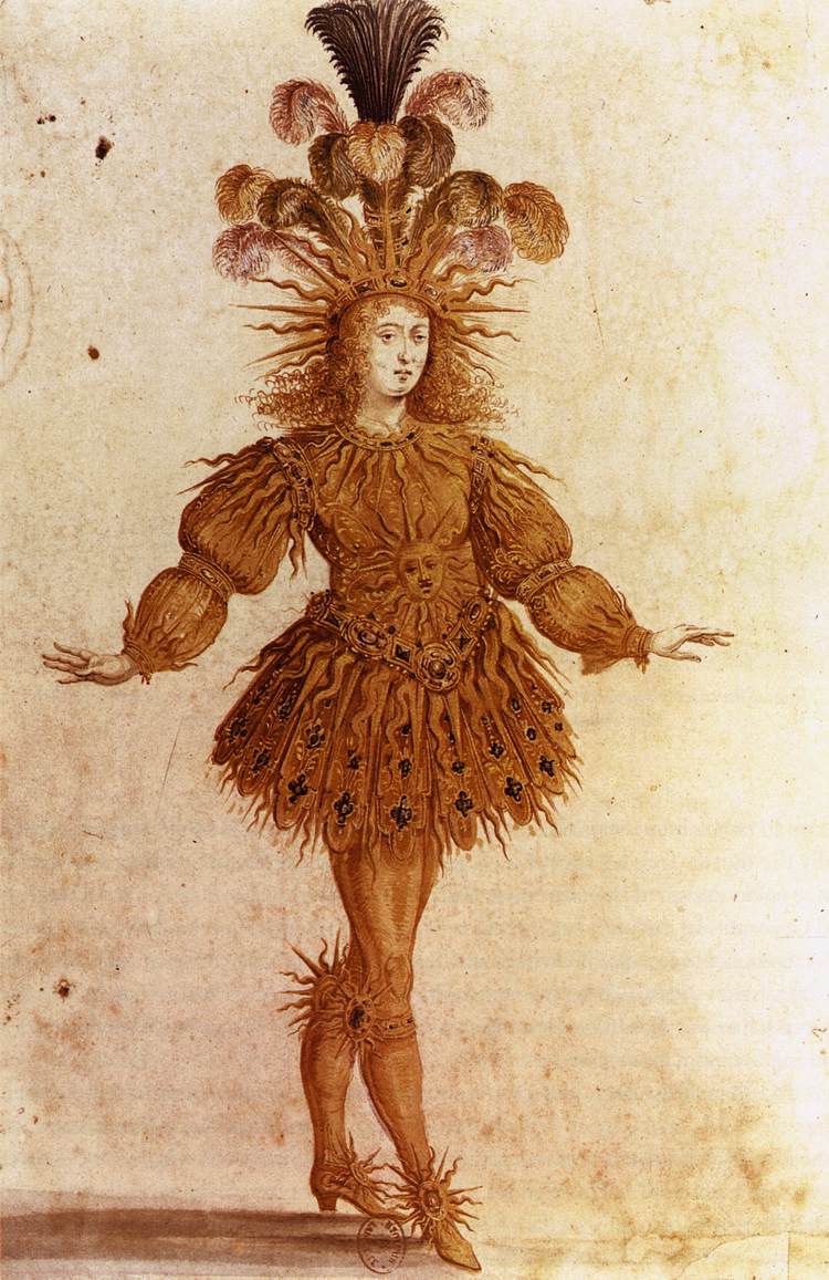 Ilustración de Luis XIV en su vestuario de sol