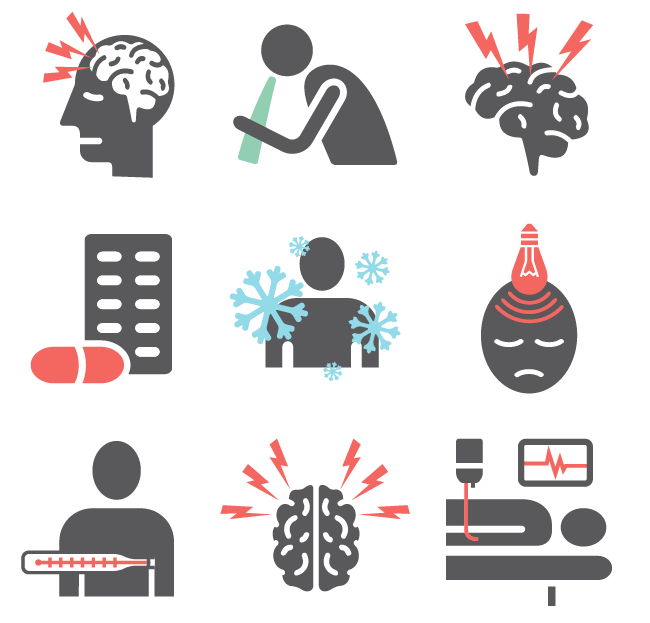 Íconos de síntomas de meningitis
