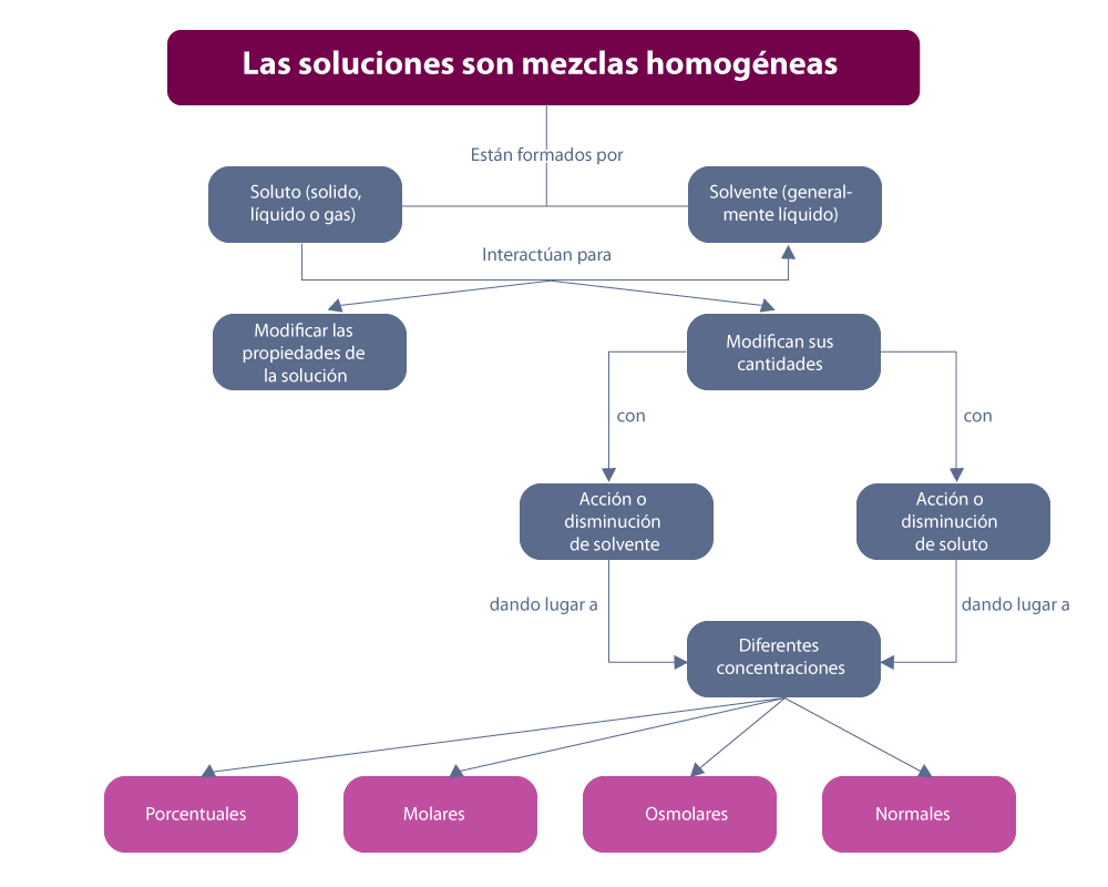 El esquema que muestra características de las soluciones.