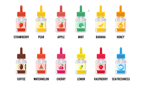 Ilustración de diferentes sabores de los los e-liquids.