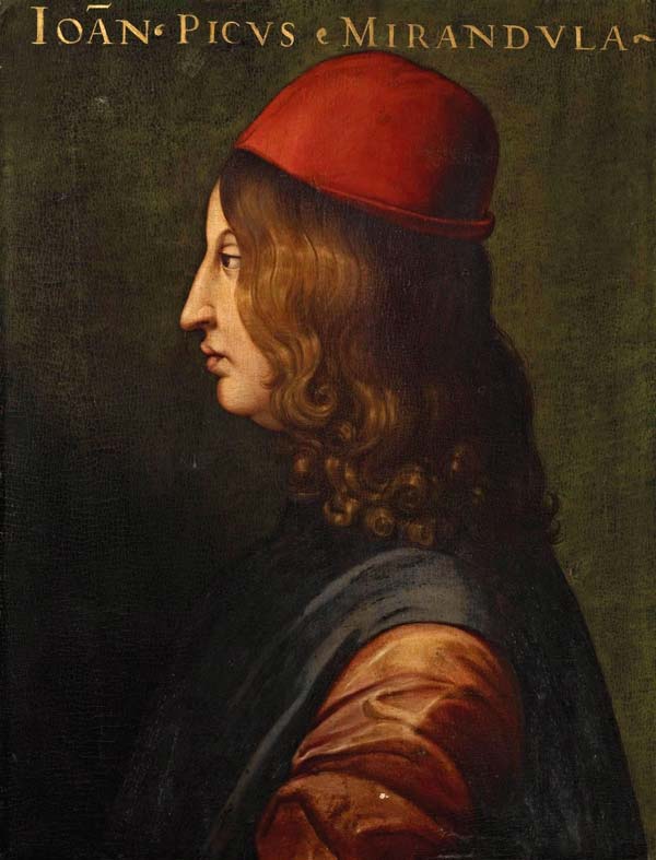 Retrato de Pico della Mirandola usando un gorro rojo