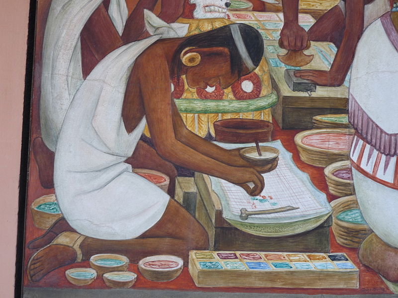 Tlacuilo en mural de Diego Rivera